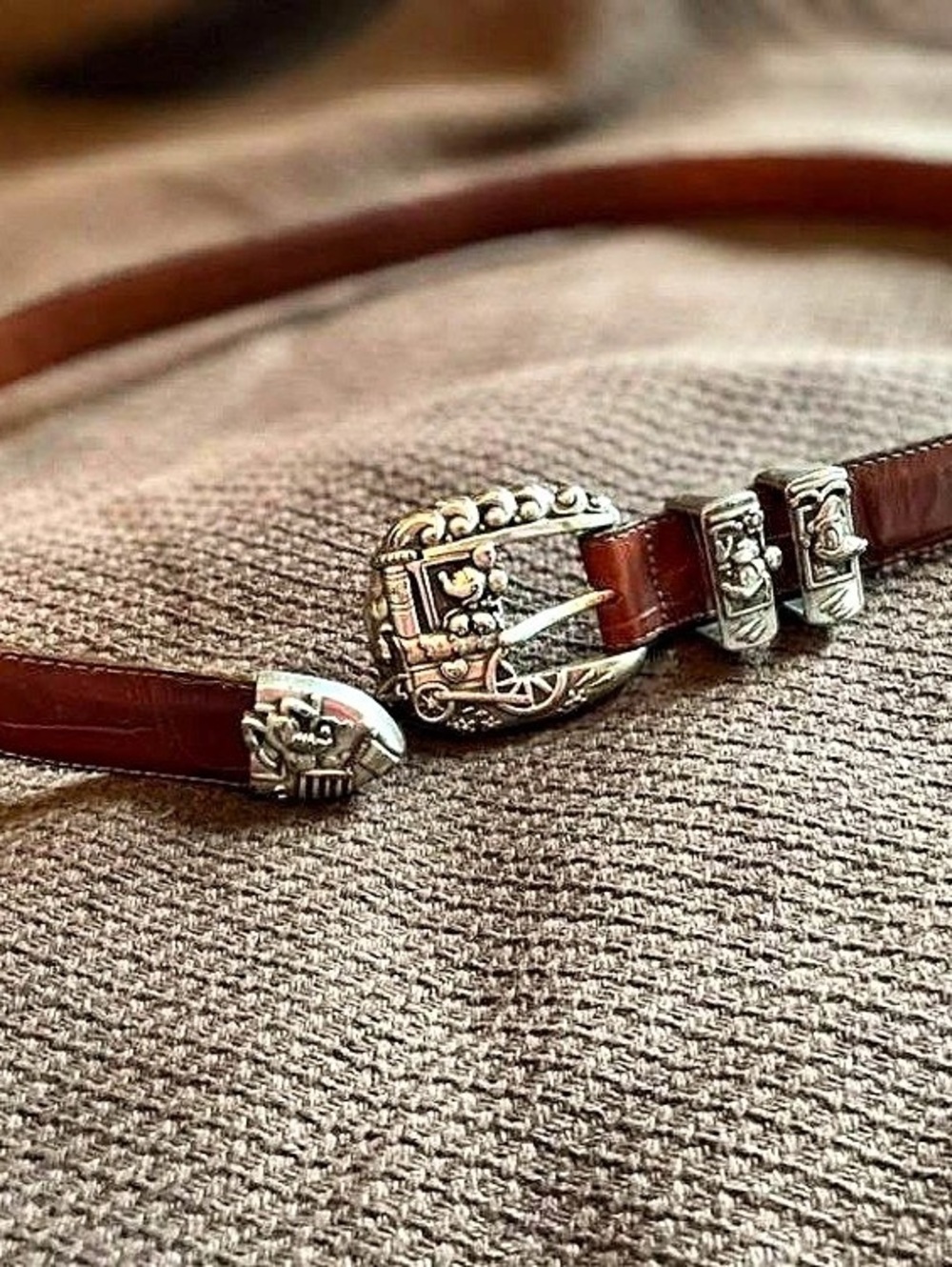 Brighton Disney Mickey & Co Runaway Train Leather Belt Embellished Buckle Sz 30